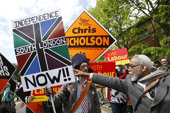 Election week five: A man argues with a campaigner calling for Independence for south London