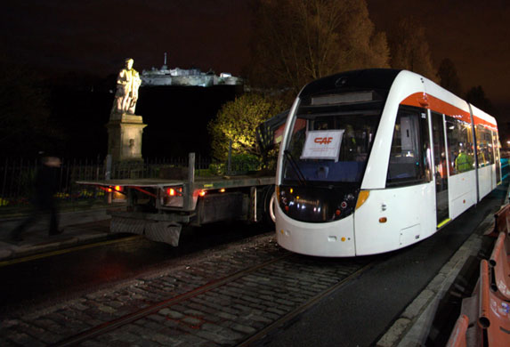 Tram - Princes Street: The new tram arrives in Edinburgh