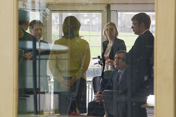 Martin Argles election: Prime Minister Gordon Brown in discussion with Sue Nye and Iain Bundred