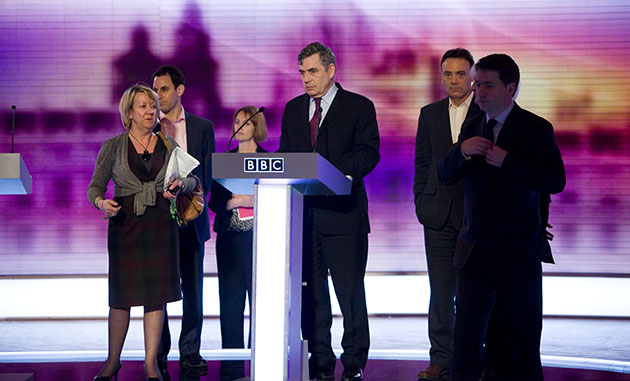 Martin Argles election: 29 April: Gordon Brown and key aides inspect the podium