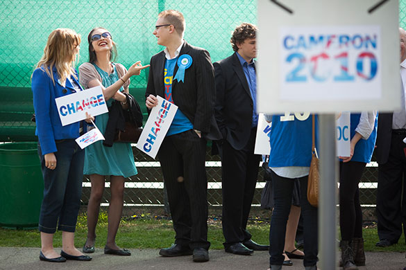 Cameron campaign trail: Conservative supporters at Palmers College in Thurrock, Essex