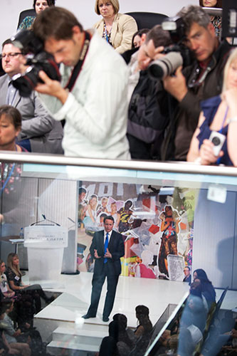 Cameron campaign trail: David Cameron talks to students at a Fashion Academy in central London