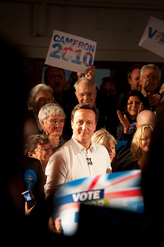 Cameron campaign trail: David Cameron speaks to conservative supporters at Feltham Assembly Hall