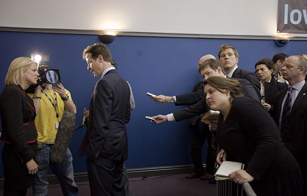 Campaigning with Clegg: Liberal Democrat leader Nick Clegg is interviewed in Liverpool