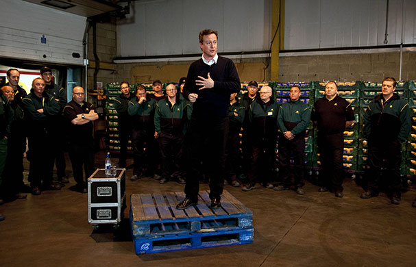 Cameron's 24 hours: David Cameron visits a Morrisons Supermarket distribution centre Wakefield
