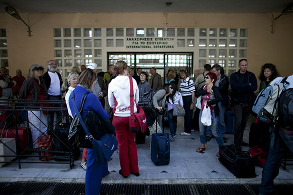 Greece: Dutch tourists wait to go on a ferry to Turkey