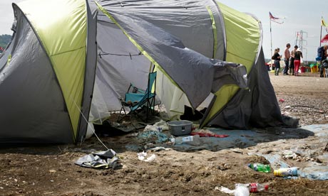One of the many tents left abandoned on Worthy Farm after the 2009 Glastonbury Festival
