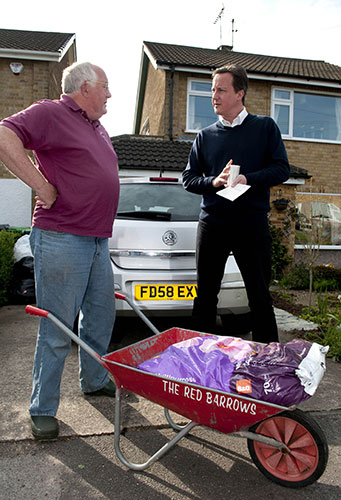 Cameron's 24 hours: David Cameron doing some leafleting in Hucknall, Nottinghamshire