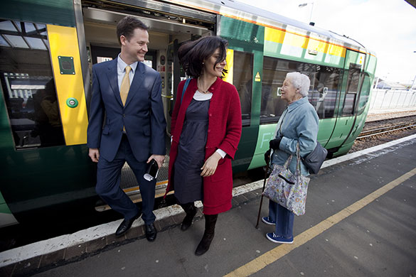 Campaigning with Clegg: Nick Clegg and his wife Miriam Gonzalez Durantez arrive in Eastbourne