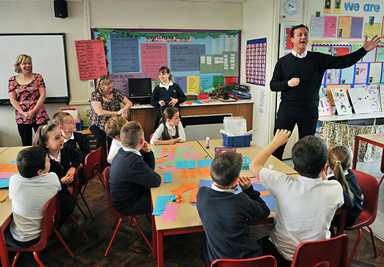 Cameron's 24 hours: David Cameron speaks to pupils at Sir John Sherbrooke Junior School