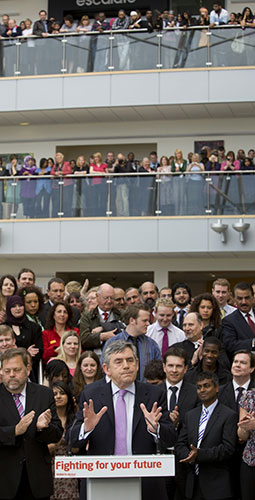 Martin Argles with Labour: Students listen to Gordon Brown at Bradford University