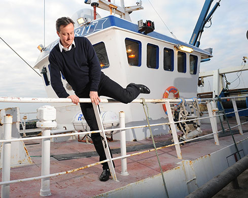 Daily election: David Cameron on a fishing trawler Grimsby fish market and port