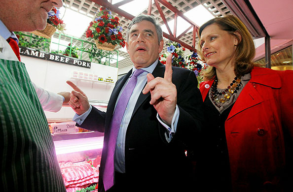 Daily election: Gordon Brown and his wife Sarah visit a shopping centre Skelmersdale