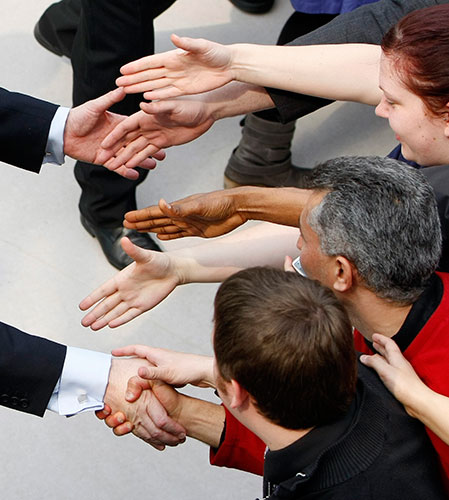 Daily election 2: Gordon Brown greets students at the University of Bradford