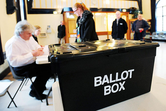 Polling: Voting at the polling station at Market Hall in Swadlincote, Derbyshire