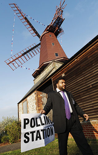 Polling: A polling station sign at West Blatchington Windmill