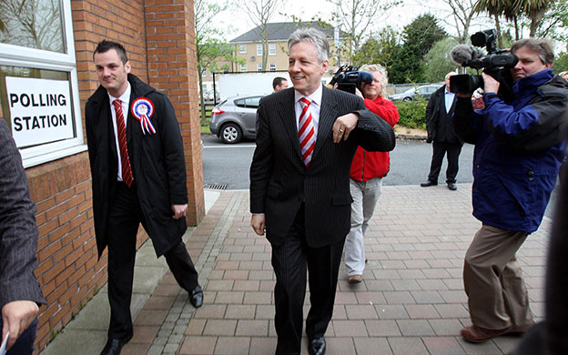 MPs voting: DUP Peter Robinson arrives to vote in Belfast