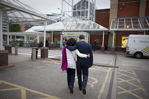 Clegg on polling day: Clegg and his wife Miriam at Waitrose on election night