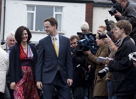 Clegg on polling day: Nick Clegg votes in Sheffield