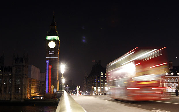 Election results night: An election exit poll is projected onto Big Ben