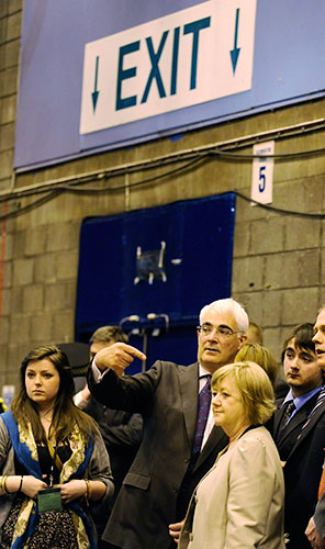 election results 2: Alistair Darling awaits the results of the vote in the Edinburgh