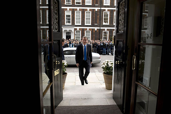 day after election night: David Cameron arrives at St Stephen's Club to give a press conference