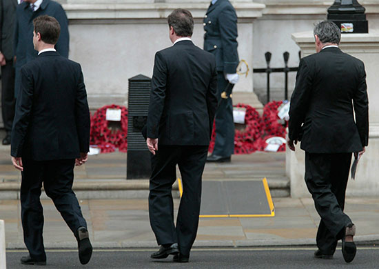 Saturday Politics: Nick Clegg, David Cameron and Gordon Brown at the Cenotaph in Whitehall