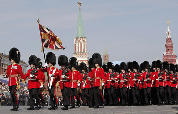 Victory parade: Soldiers of the 2nd Company Battalion Welsh Guards march in Red Square