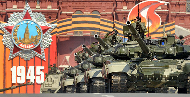 Victory parade: Russian T-90A tanks drive through Red Square during the Victory Day parade