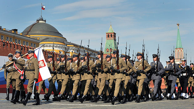 Victory parade: Polish soldiers march through Red Square during the Victory Day parade