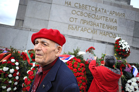 Victory parade: A Bulgarian veteran from the Second World War stands 