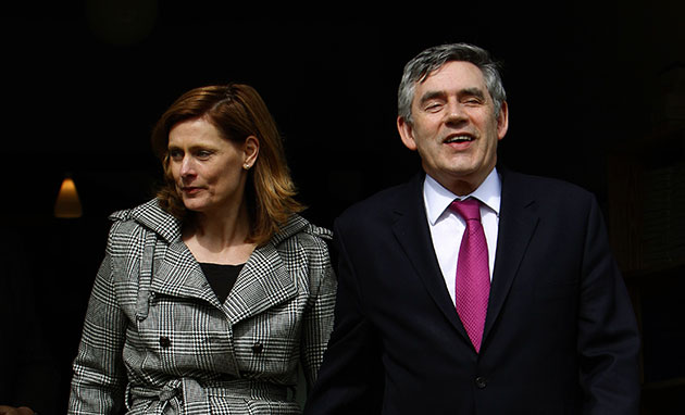 Party leaders on Sunday: Prime Minister Gordon Brown and his wife Sarah leave church in Fife