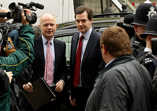 Hung parliament talks: William Hague and George Osborne arrive at the Cabinet Office for talks