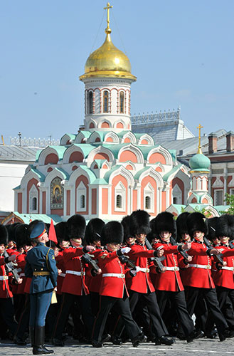 Victory day celebrations: British soldiers march through Red Square during the Victory Day parade