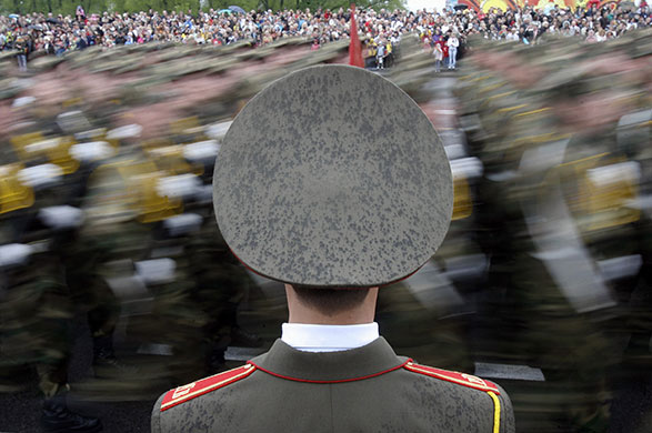 24 hours: Minsk, Belarus: Servicemen march during a military parade