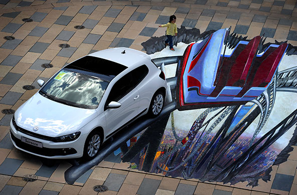 24 hours: Beijing, China: A child plays near a Volkswagen Scirocco car 