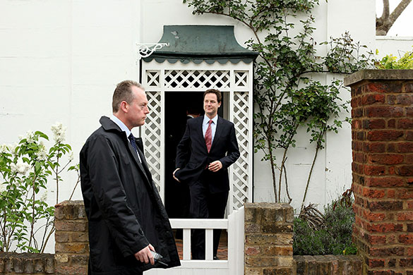 Hung parliament talks: Leader of the Liberal Democrats Nick Clegg leaves his home 