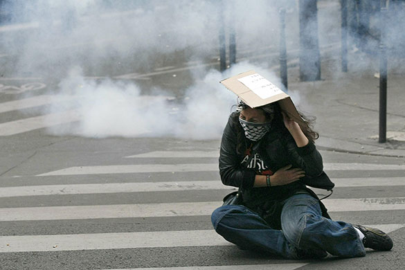 Israel protests: A woman is hit by a fragment of a tear gas cannister in Paris