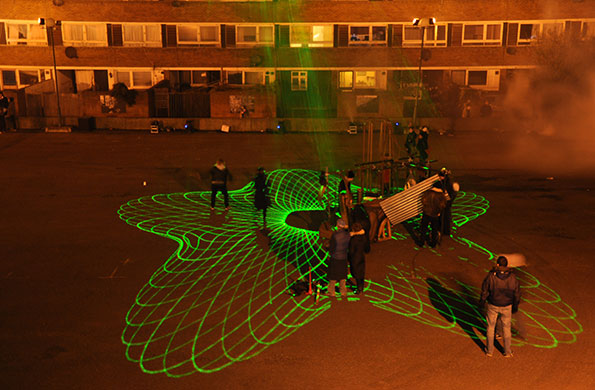 Market Estate Demolition: Analema Group’s laser show lights up the event at The Market Estate