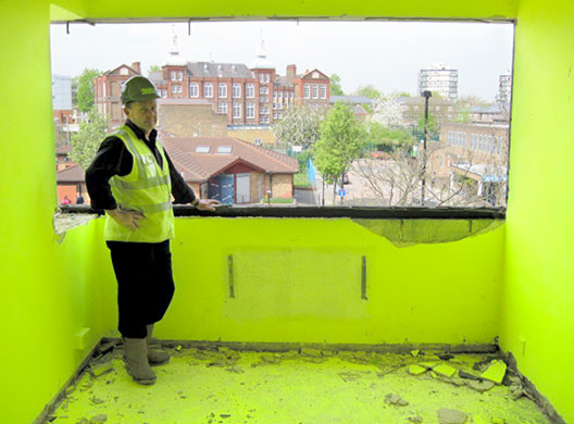 Market Estate Demolition: The Fluorescent Yellow Room has been stripped back ready for the bulldozers