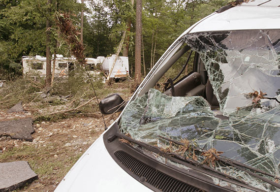 Arkansas floods: A van and motor homes damaged by flash flooding at Albert Pike camp ground 