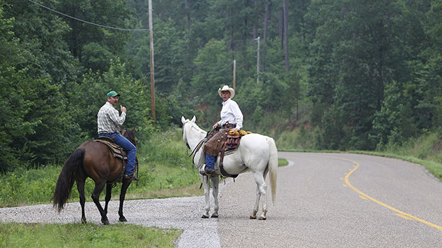Arkansas floods: Volunteers on horseback survey the damage before looking for survivors 
