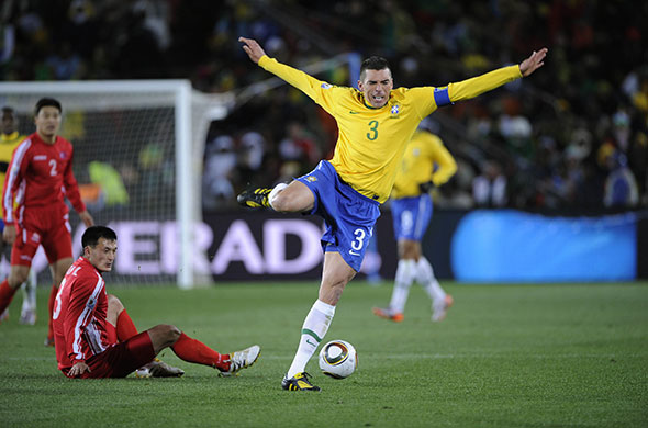 Brazil versus North Korea: A grimace from Lucio after he gets caught by Ri Jun-Il 