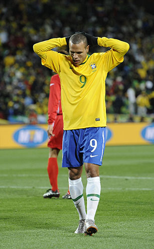 Brazil versus North Korea: Luis Fabiano is frustrated after another miss in the 2nd half