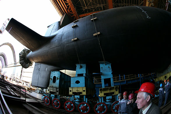 russian super sub: russian president medvedev attends launch of nuclear submarine