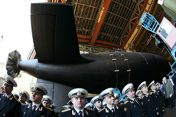 russian super sub: Russian President Medvedev Attends Launch Of Nuclear Submarine