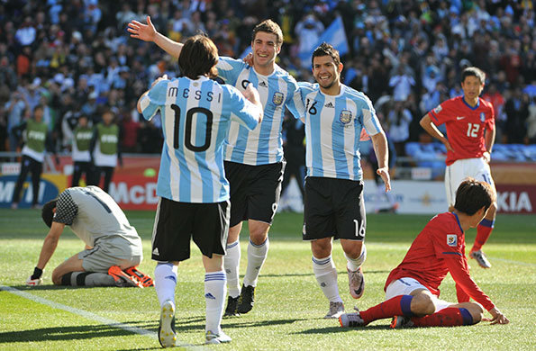 Argentina v South Korea: Argentina's striker Higuain celebrates his hat-trick