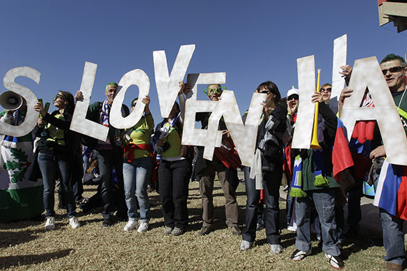 USA v Slovenia: Slovenian fans spell out their team's name