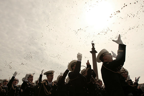 24 hours in pictures: Cadets of the Russian Naval Institute  as they parade at Dvortsovaya Square