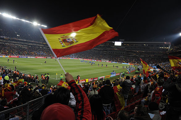 Spain v Honduras: Spain fans cheer as the players come out for the warm up